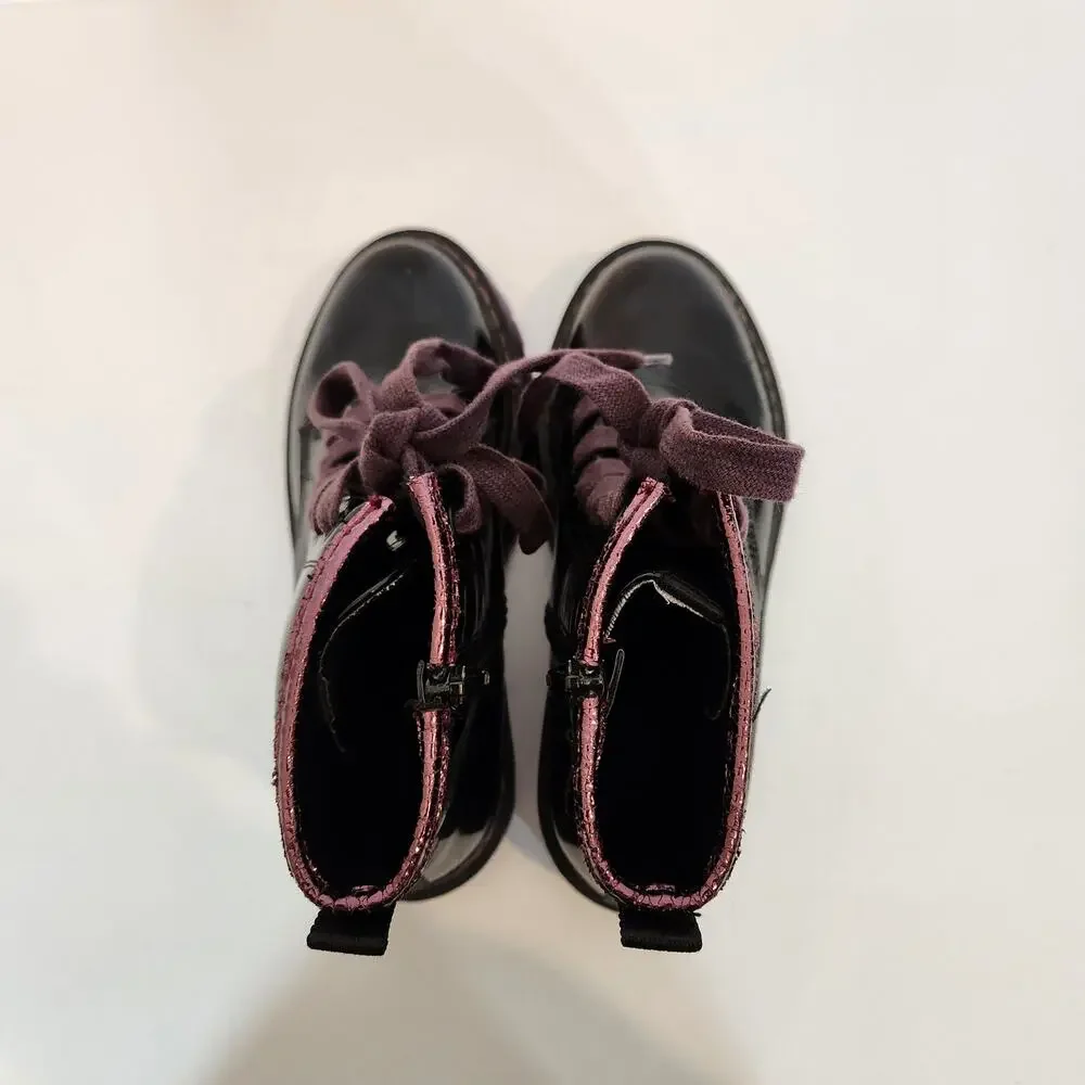 MADDEN GIRL Combat Boot Big Girl 5M Rozzie Black Purple Patent Leather Goth Rare